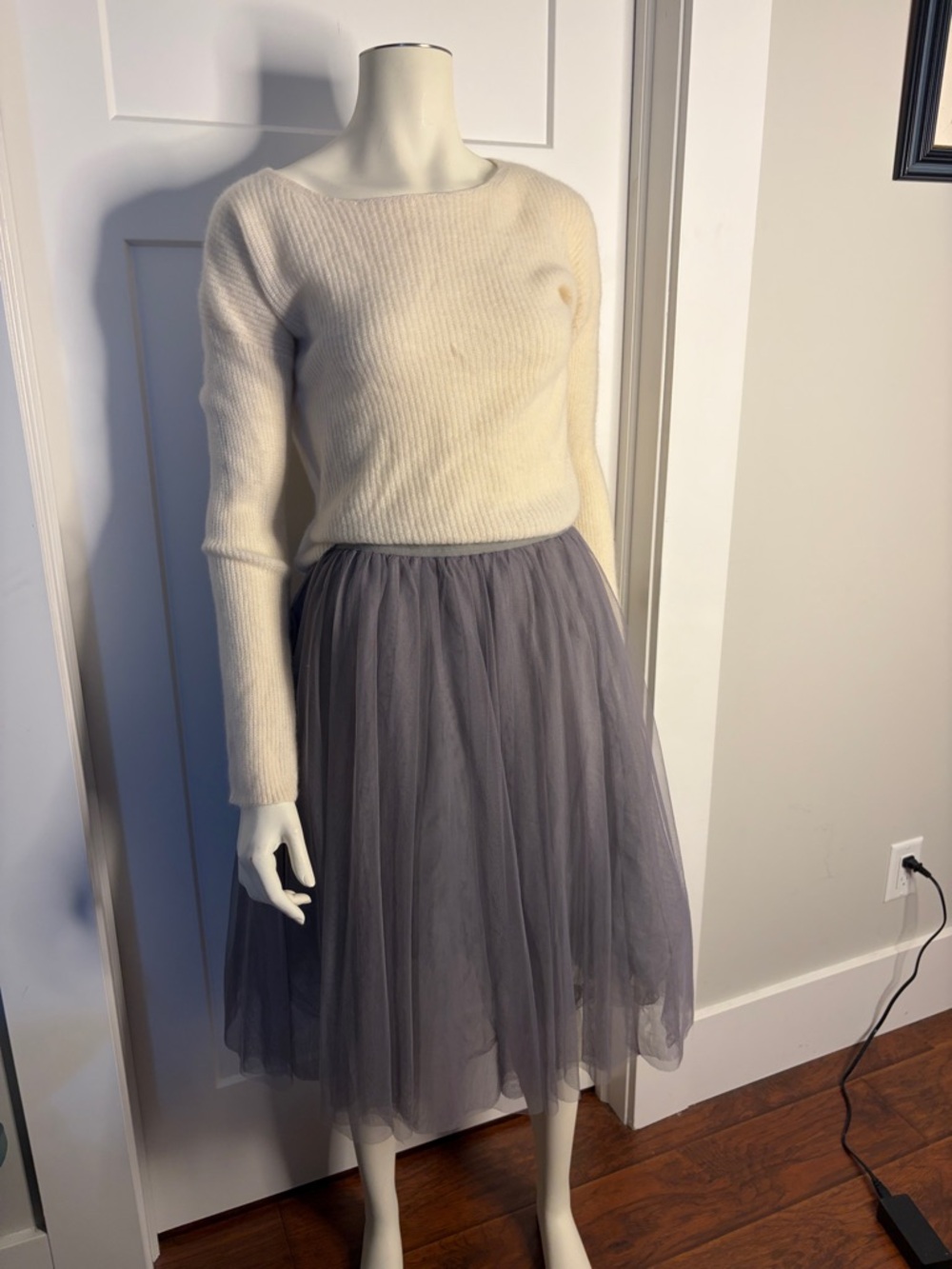 Esley Light Gray A-Line Tulle Skirt
